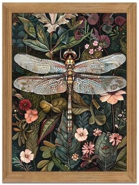 Framed Dragonfly Botanical Art Print - Multicolor